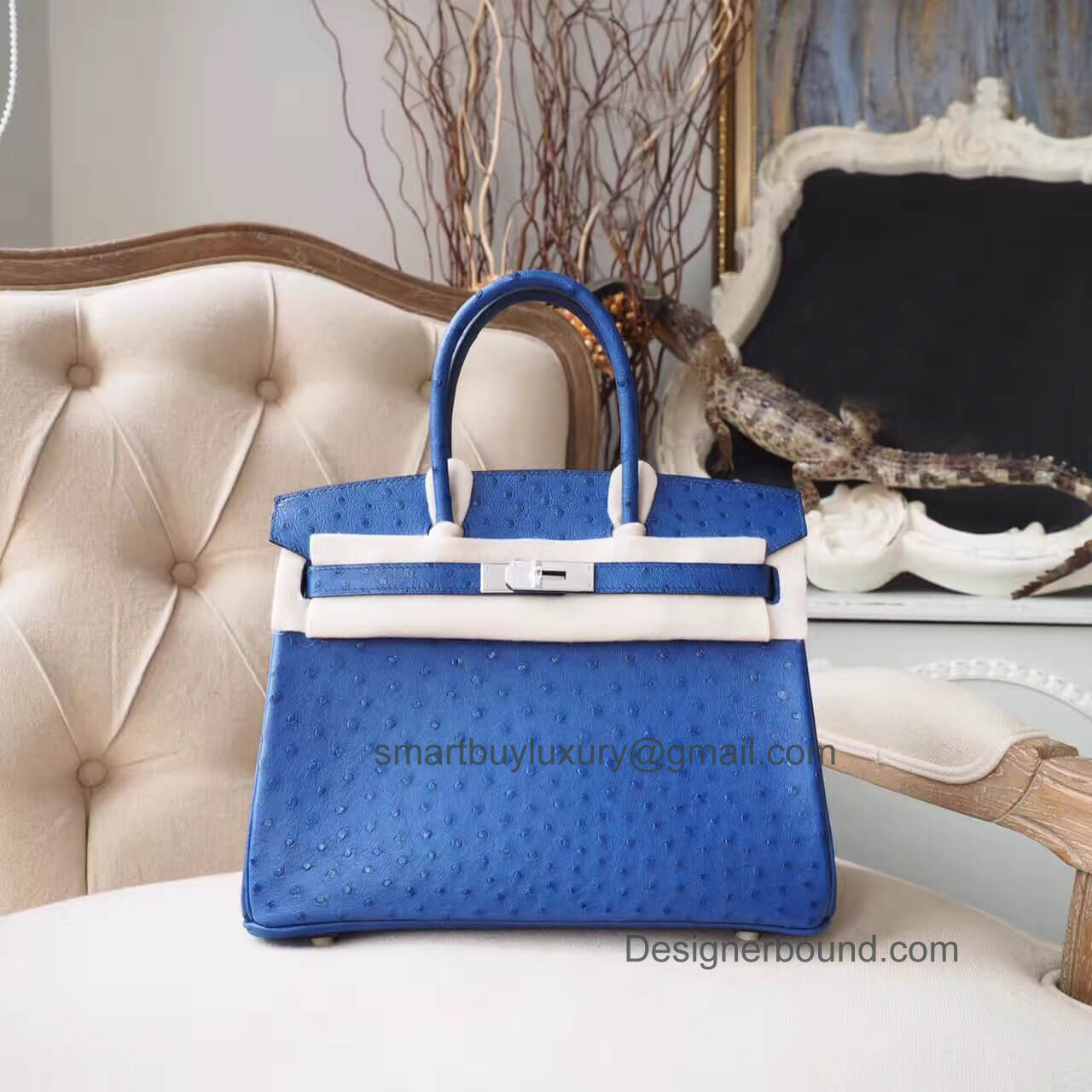 Hermes Birkin 30 Handbag in ck77 Blue Iris Ostrich PHW